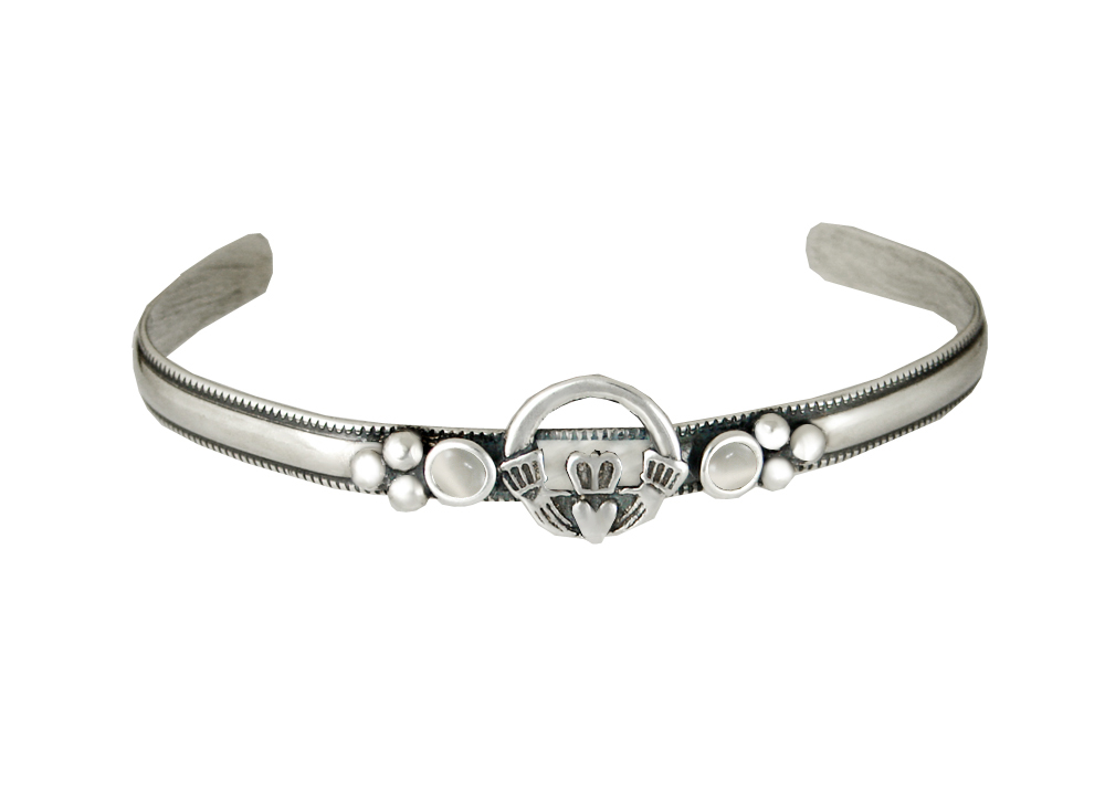 Sterling Silver Claddagh Cuff Bracelet With White Moonstone